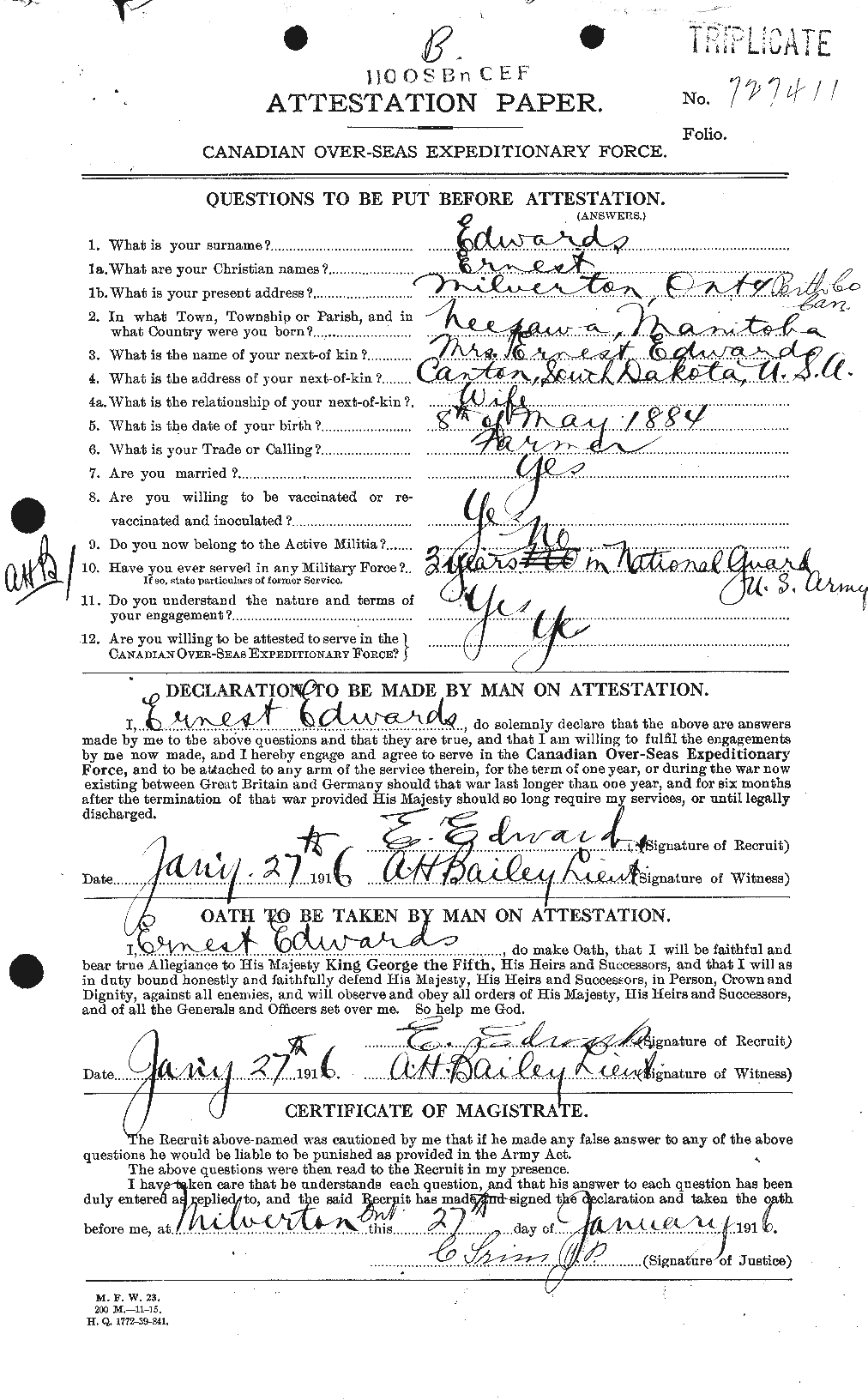 Personnel Records of the First World War - CEF 309000a