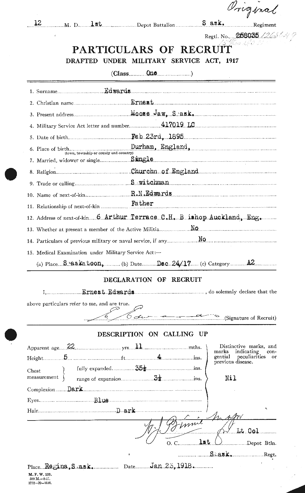 Personnel Records of the First World War - CEF 309001a