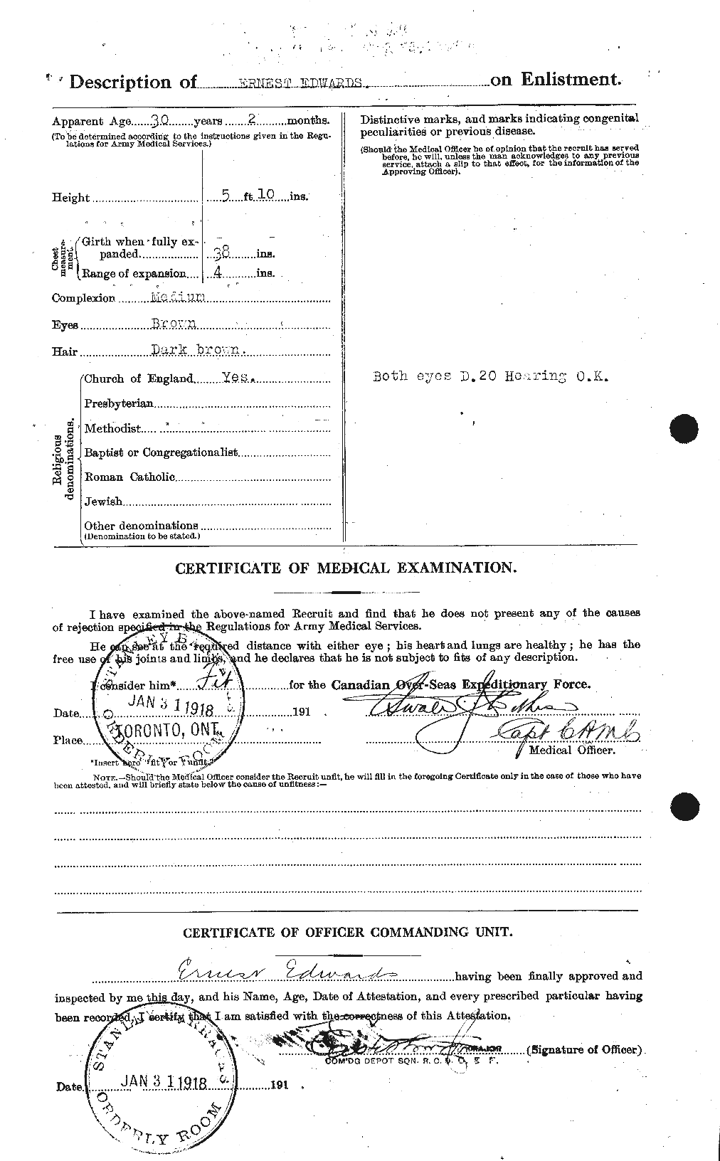 Dossiers du Personnel de la Première Guerre mondiale - CEC 309002b