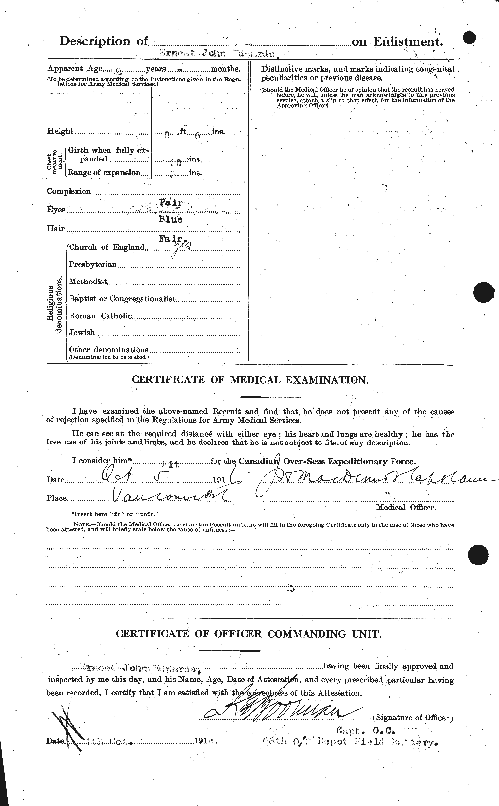 Personnel Records of the First World War - CEF 309012b