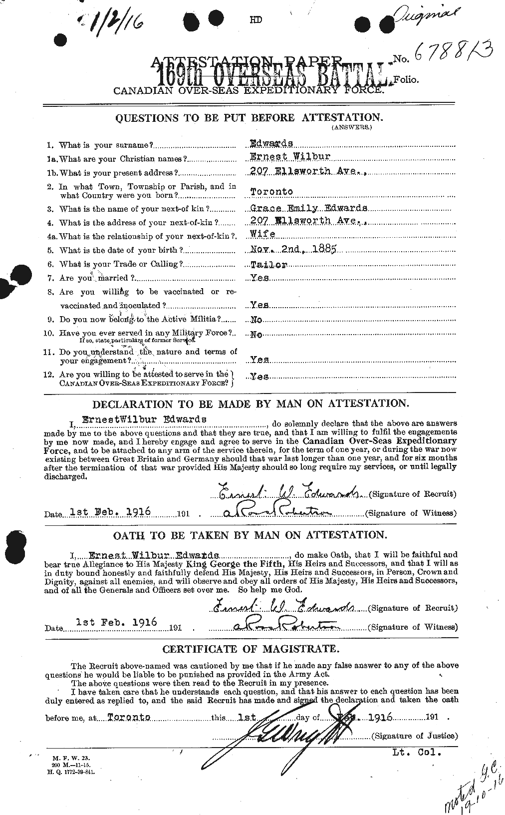 Personnel Records of the First World War - CEF 309016a