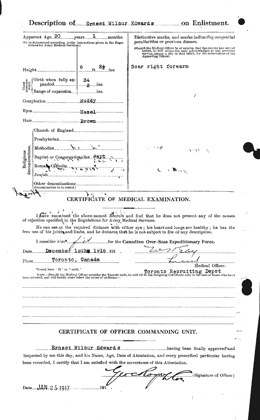 Dossiers du Personnel de la Première Guerre mondiale - CEC 309017b