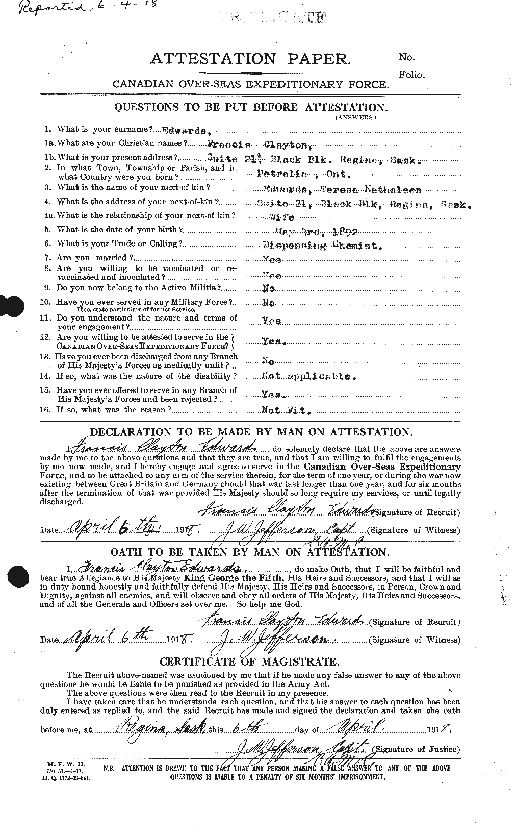 Personnel Records of the First World War - CEF 309033a