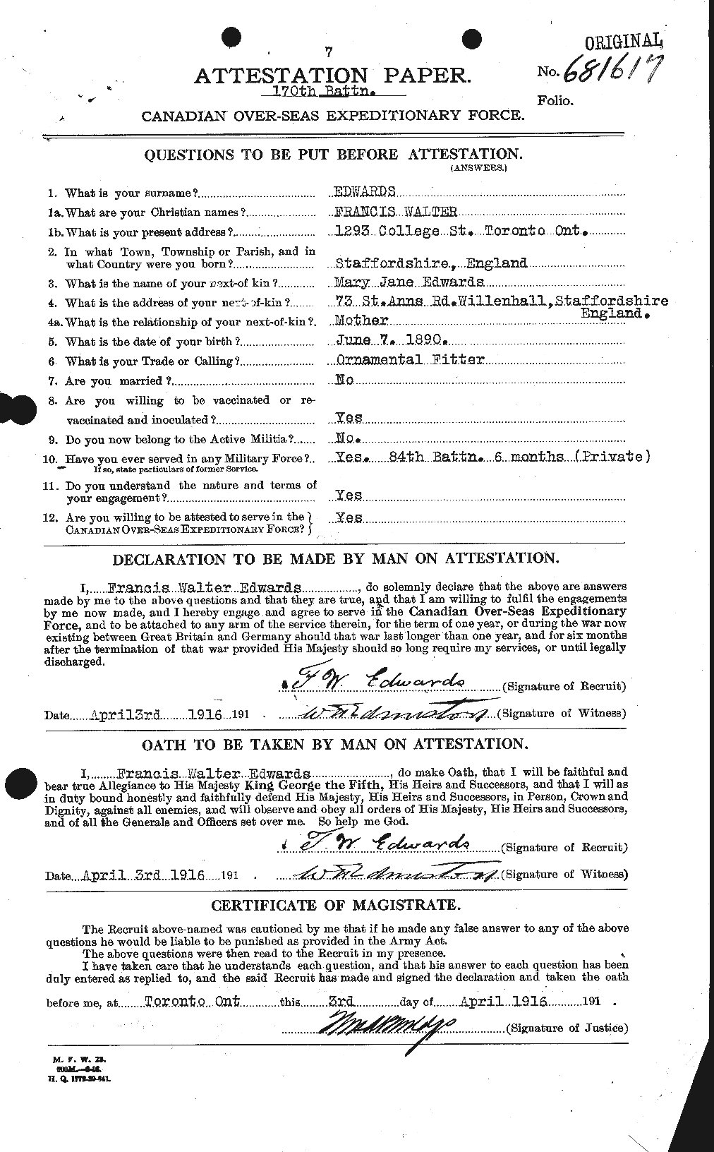 Personnel Records of the First World War - CEF 309037a