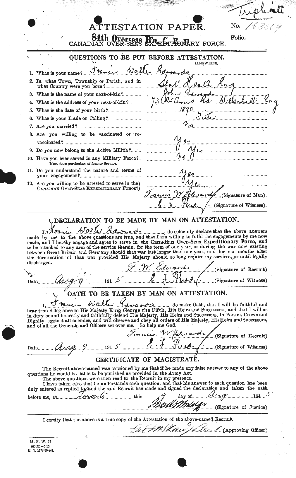 Personnel Records of the First World War - CEF 309038a