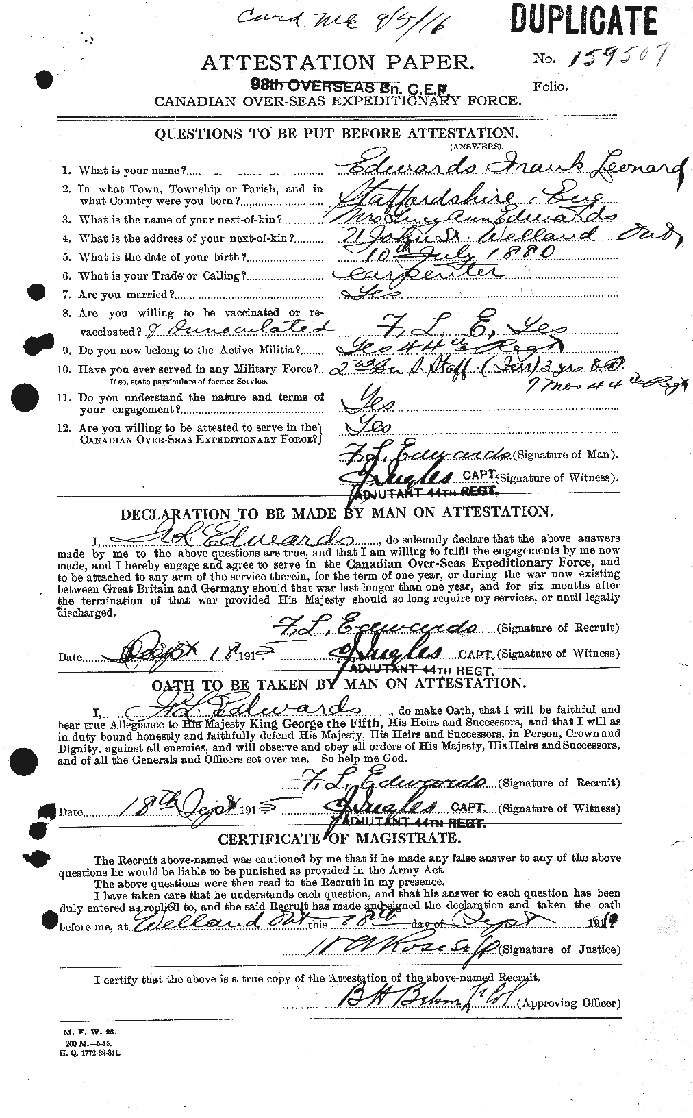 Personnel Records of the First World War - CEF 309055a