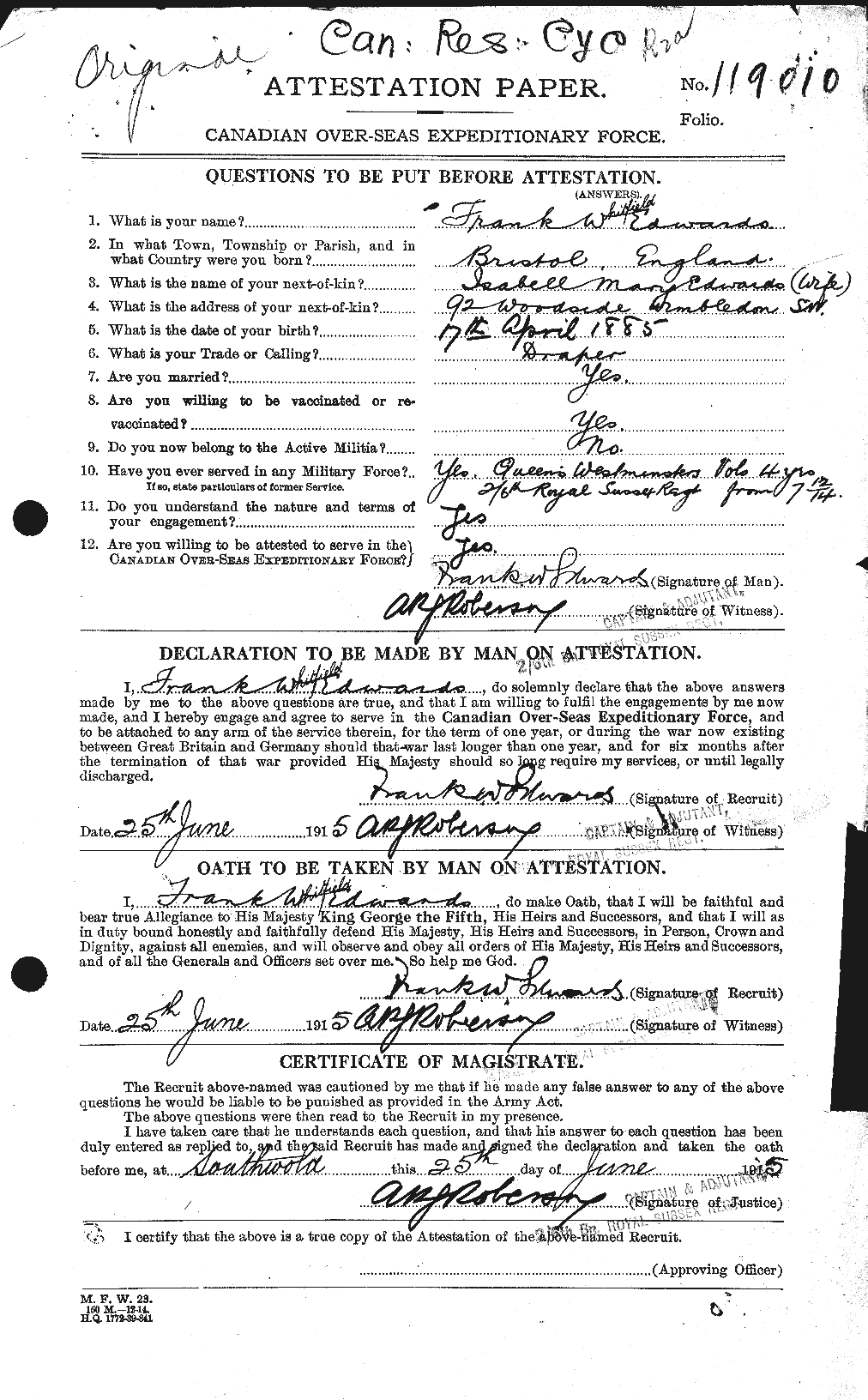 Personnel Records of the First World War - CEF 309058a