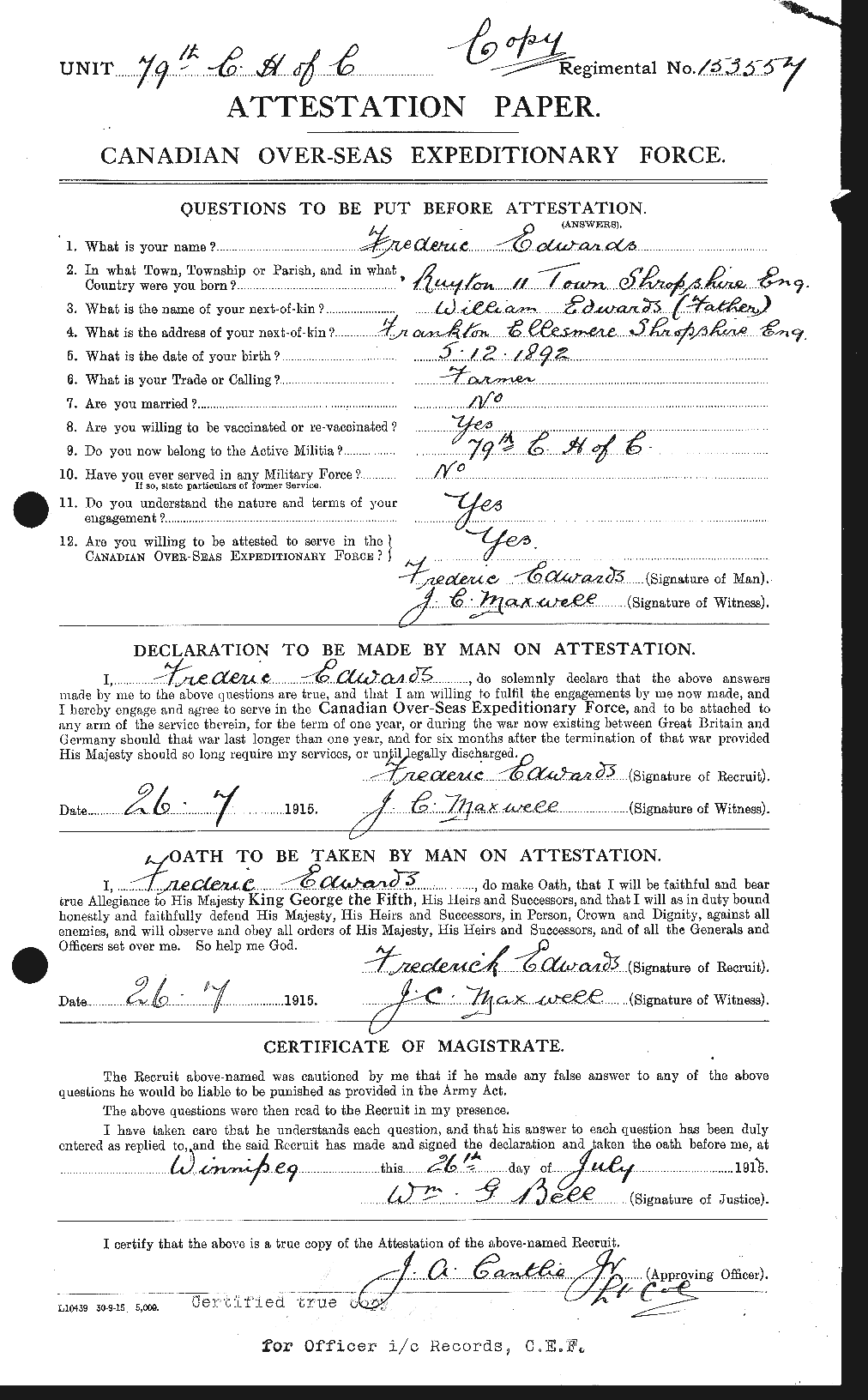 Personnel Records of the First World War - CEF 309063a