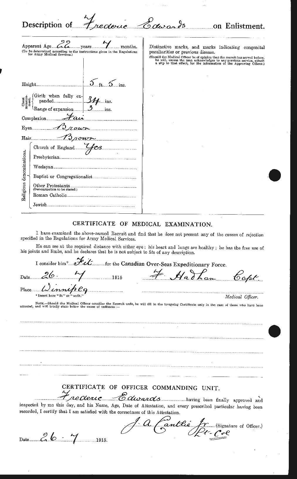 Personnel Records of the First World War - CEF 309063b