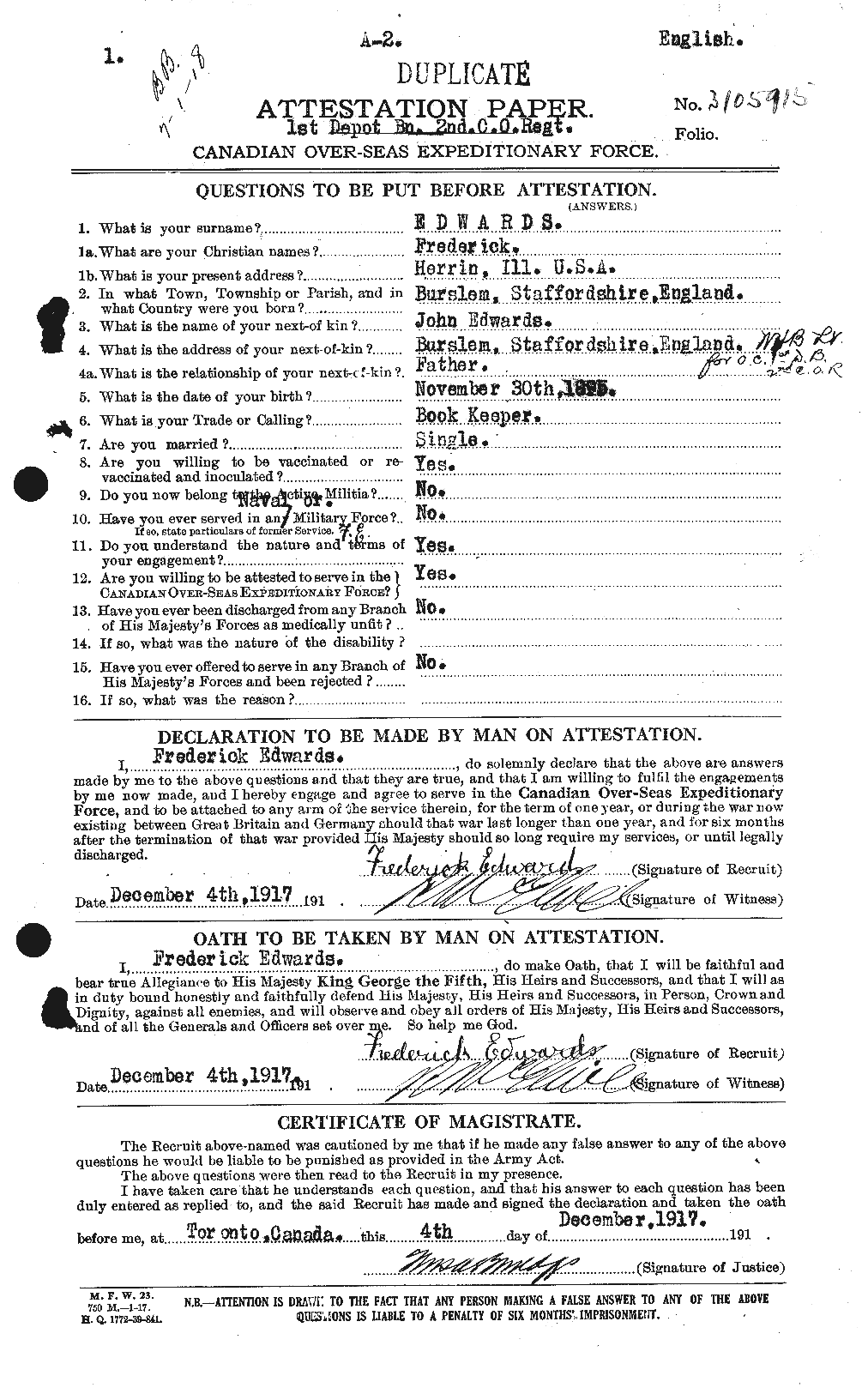 Personnel Records of the First World War - CEF 309069a