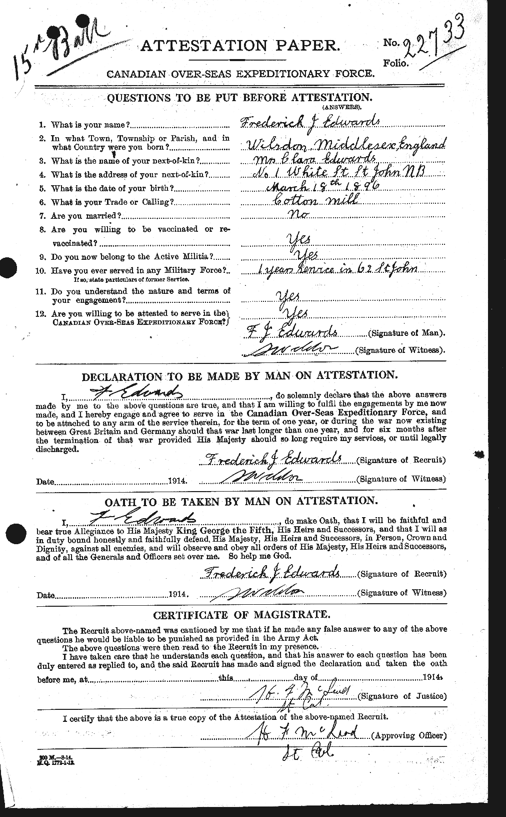Personnel Records of the First World War - CEF 309073a