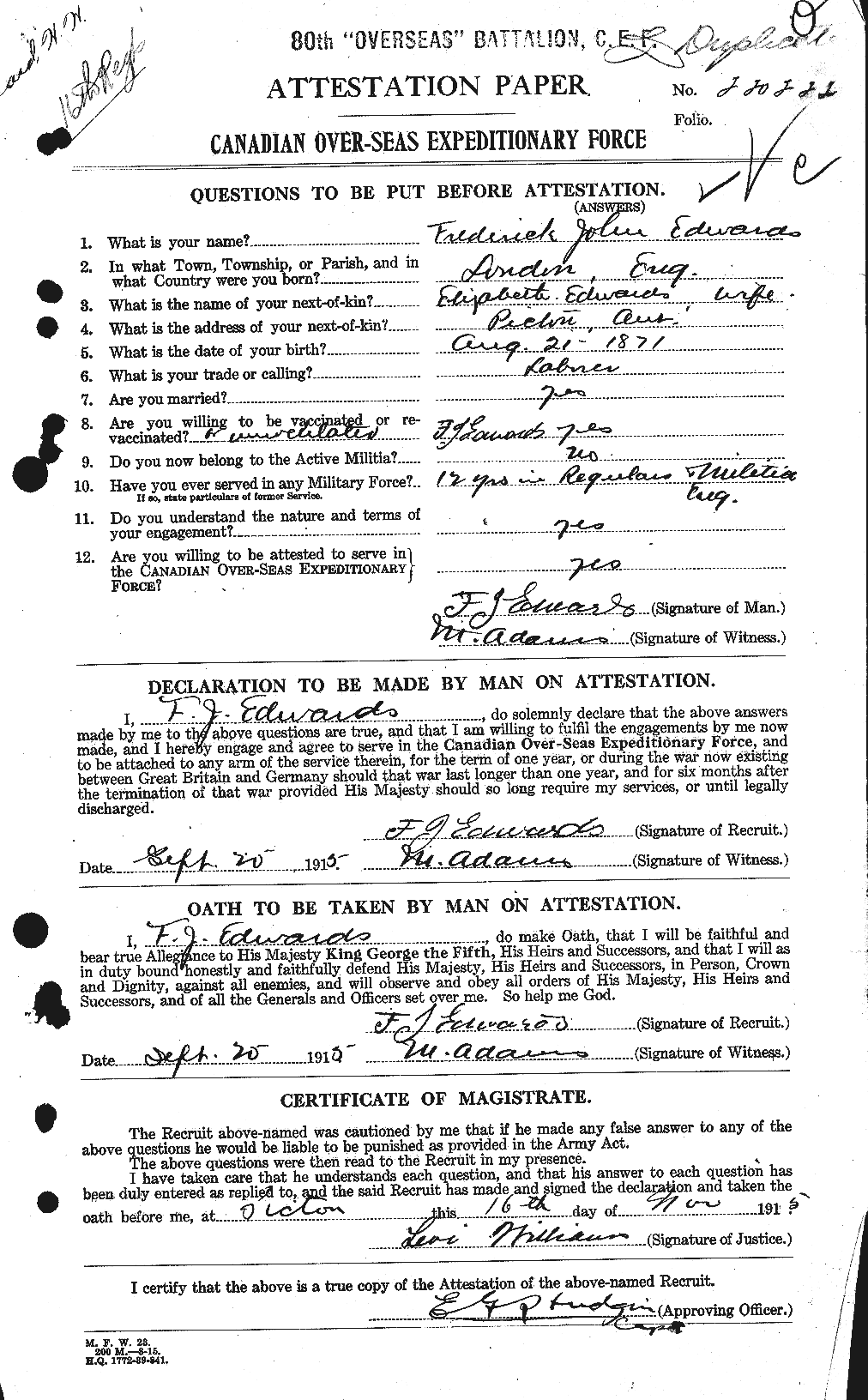Personnel Records of the First World War - CEF 309076a