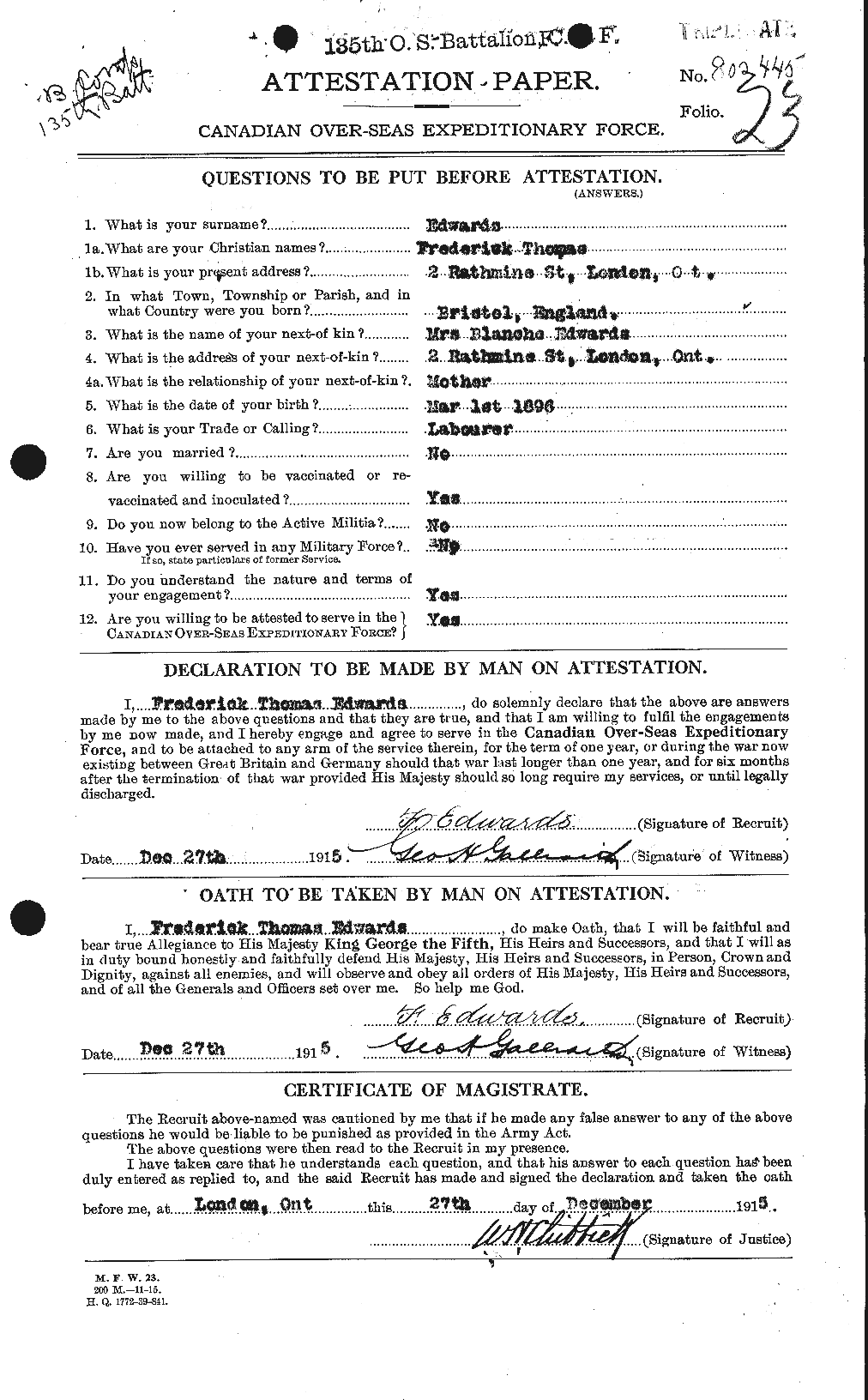 Personnel Records of the First World War - CEF 309079a