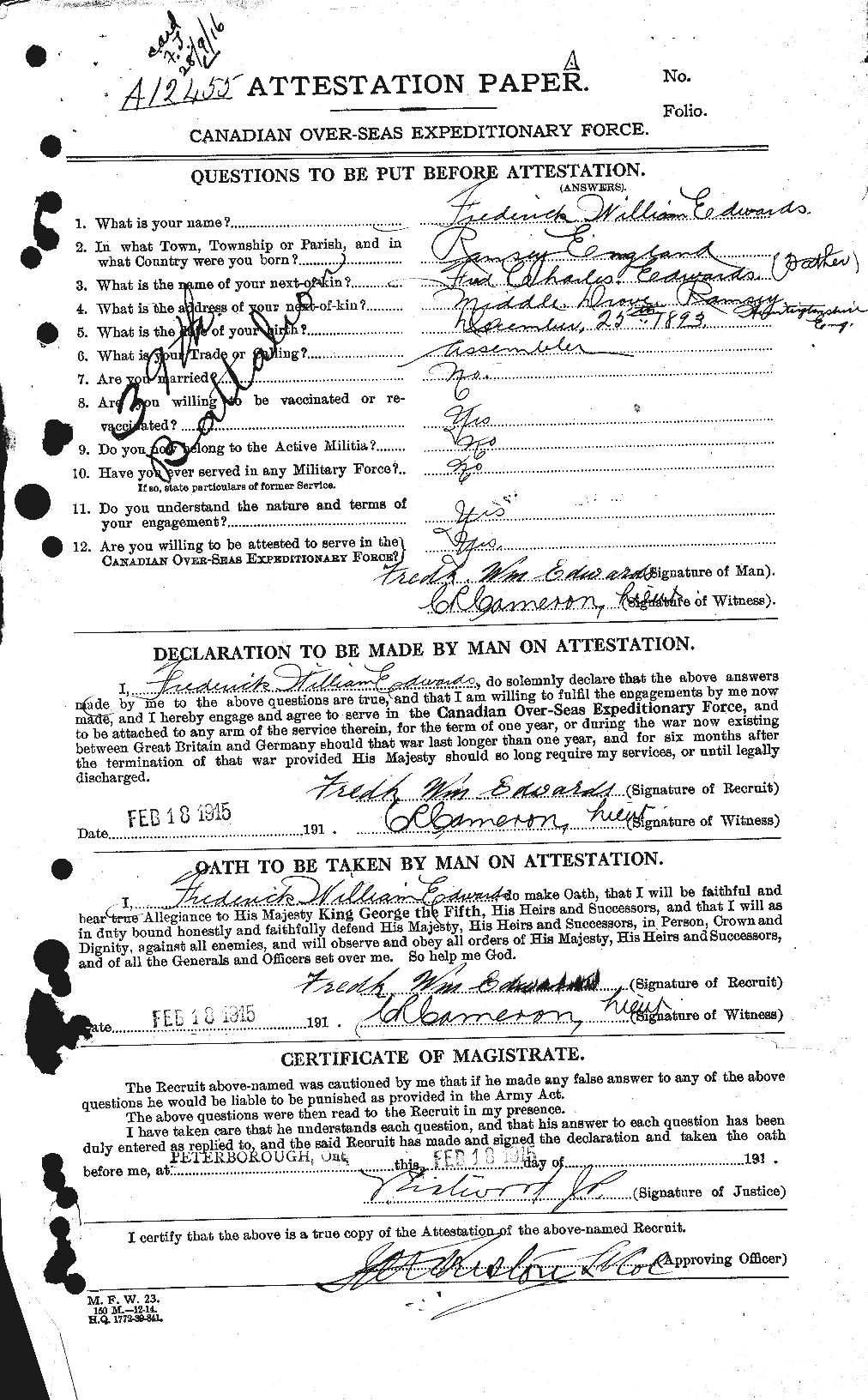 Personnel Records of the First World War - CEF 309083a