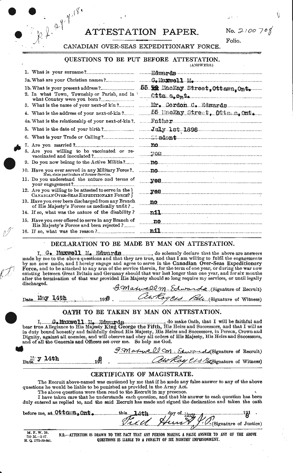 Personnel Records of the First World War - CEF 309086a