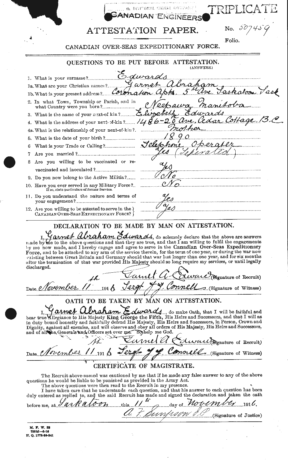 Personnel Records of the First World War - CEF 309088a