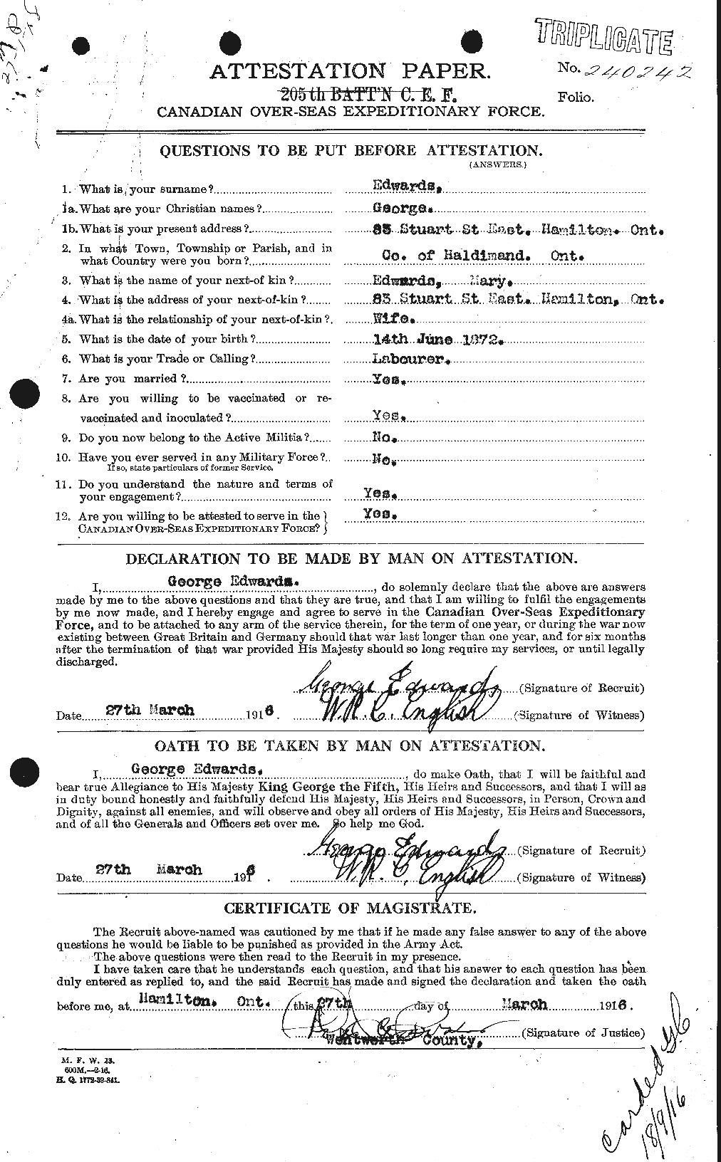 Personnel Records of the First World War - CEF 309664a
