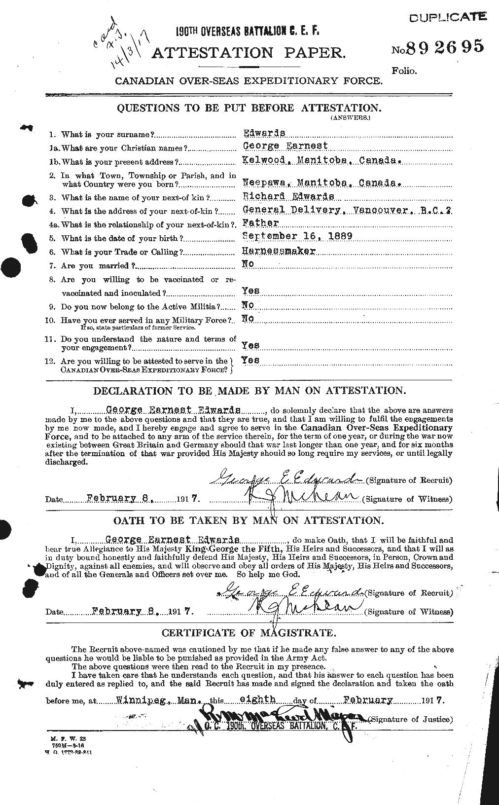 Personnel Records of the First World War - CEF 309681a