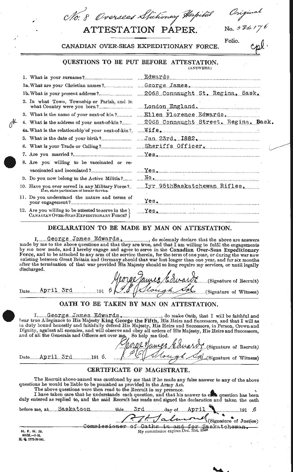 Personnel Records of the First World War - CEF 309689a