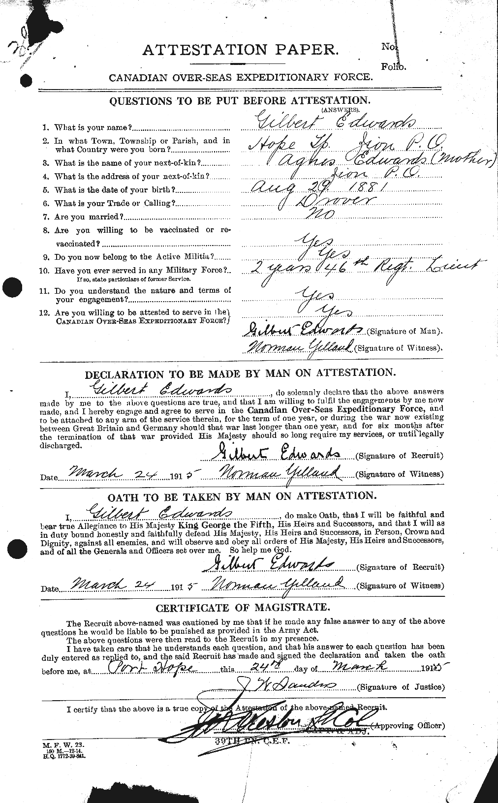 Personnel Records of the First World War - CEF 309701a