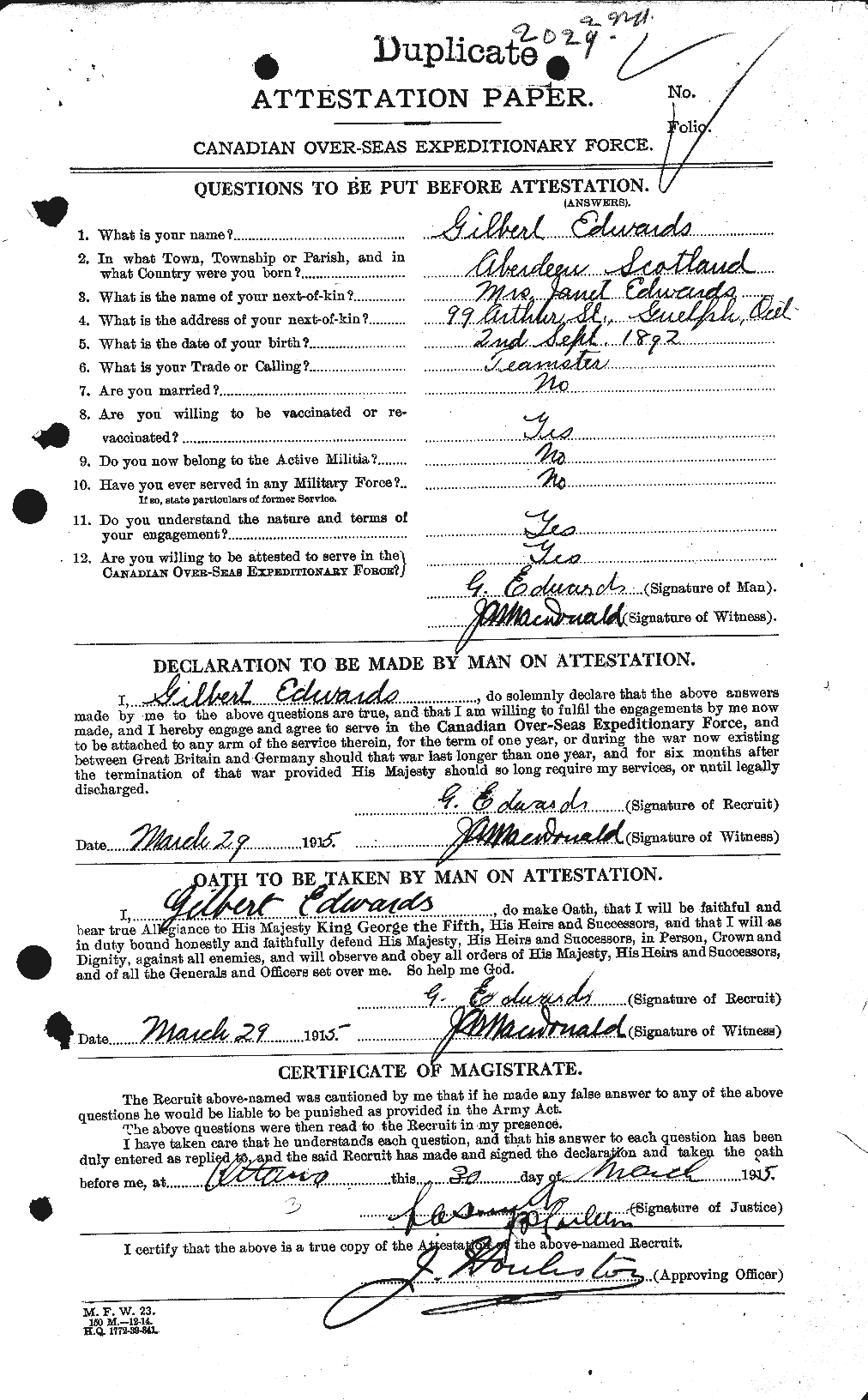 Personnel Records of the First World War - CEF 309702a