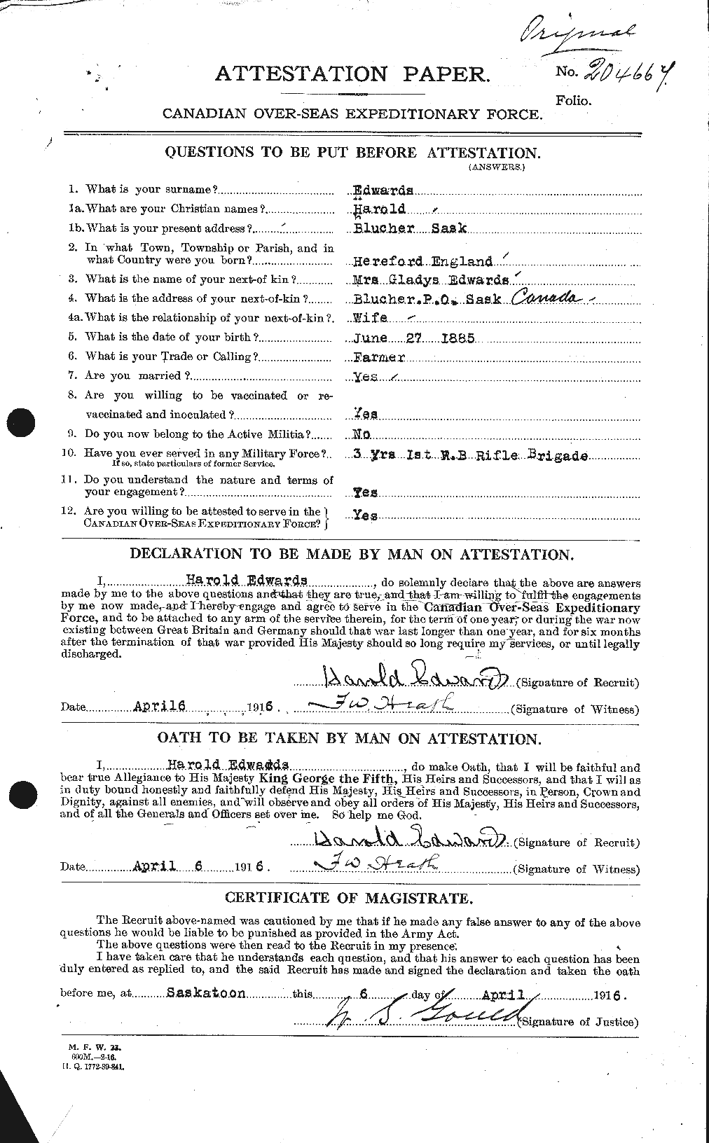 Personnel Records of the First World War - CEF 309713a