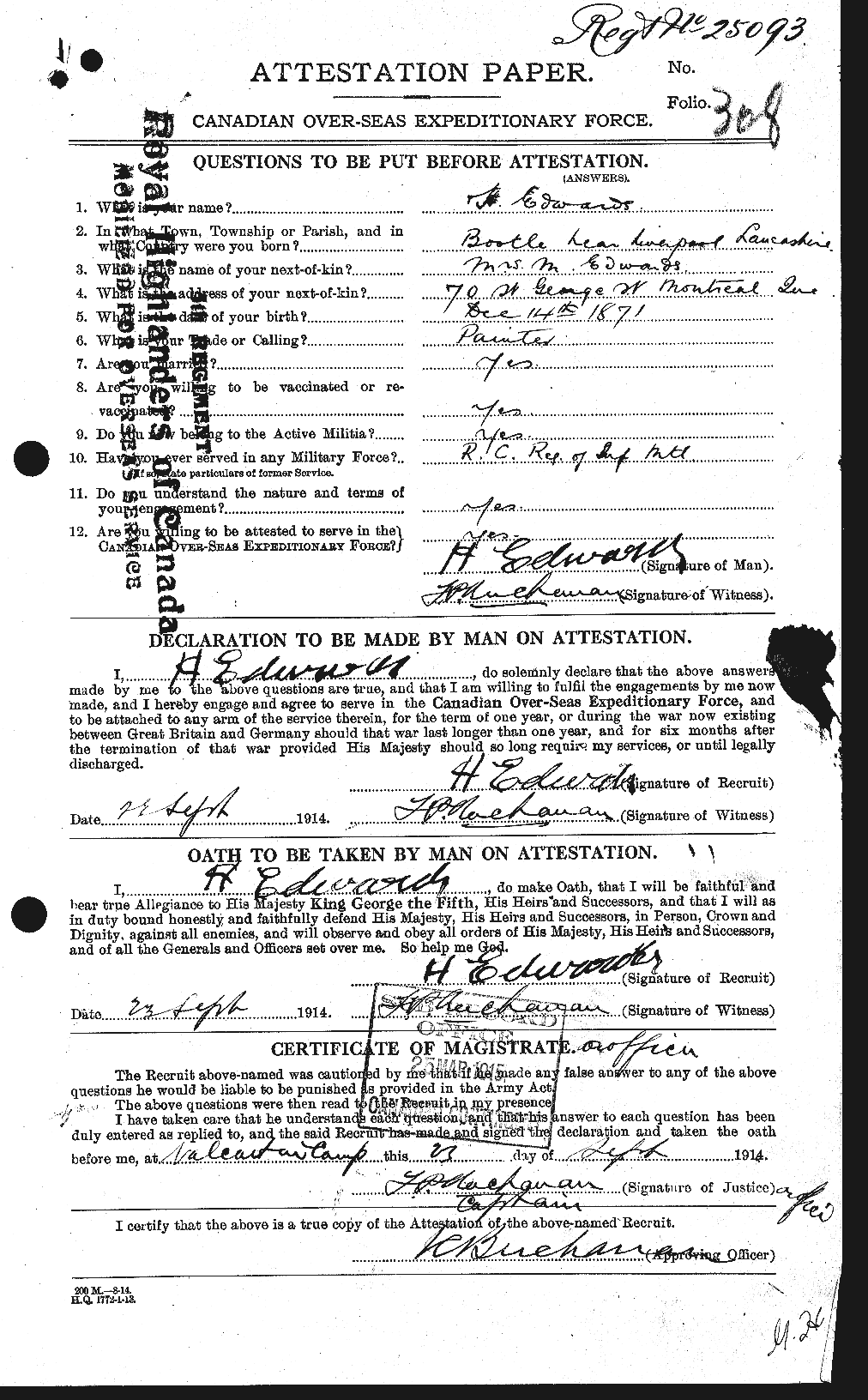 Personnel Records of the First World War - CEF 309724a