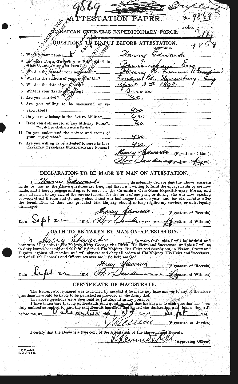 Personnel Records of the First World War - CEF 309728a