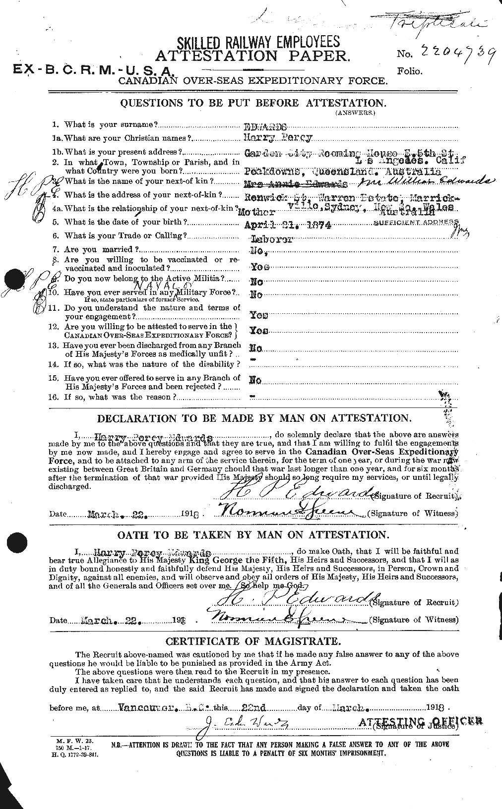 Personnel Records of the First World War - CEF 309745a