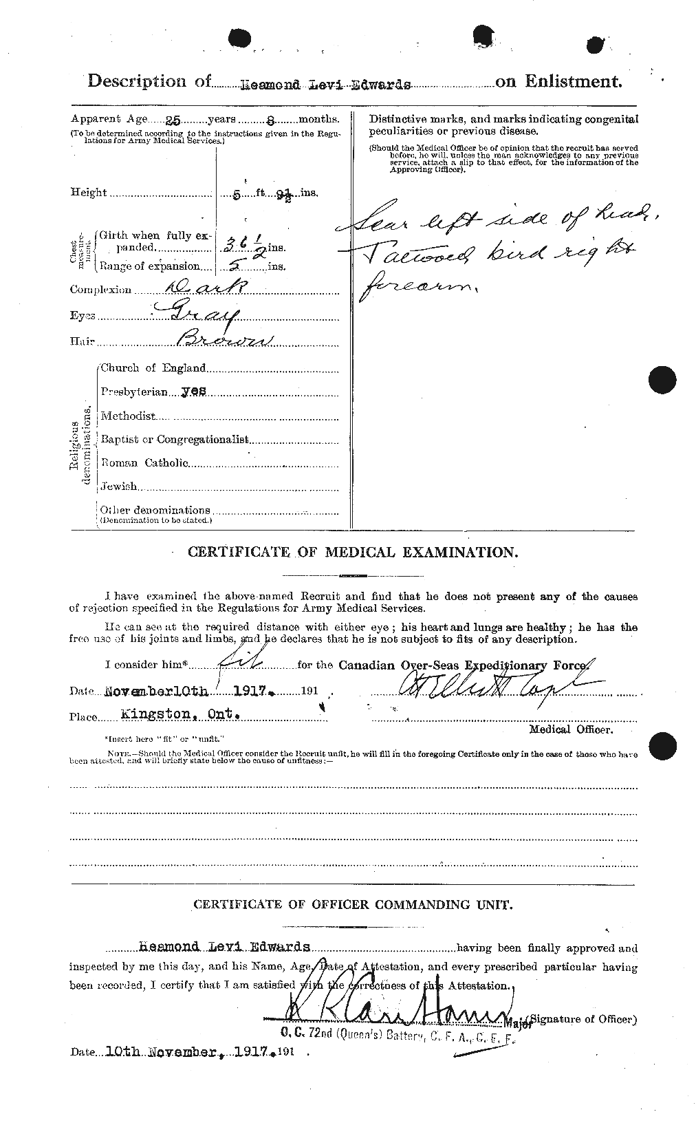 Dossiers du Personnel de la Première Guerre mondiale - CEC 309749b