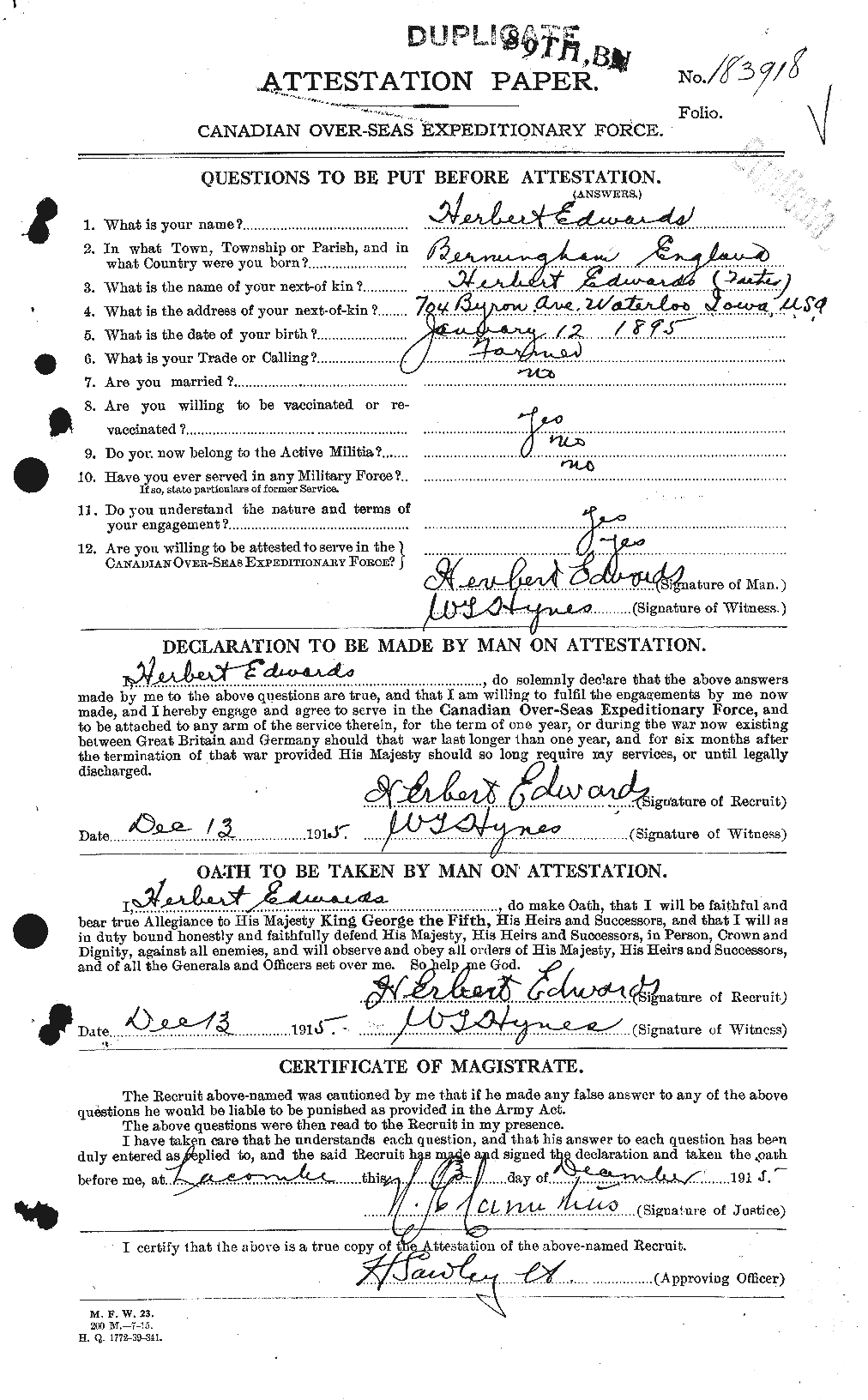 Personnel Records of the First World War - CEF 309768a
