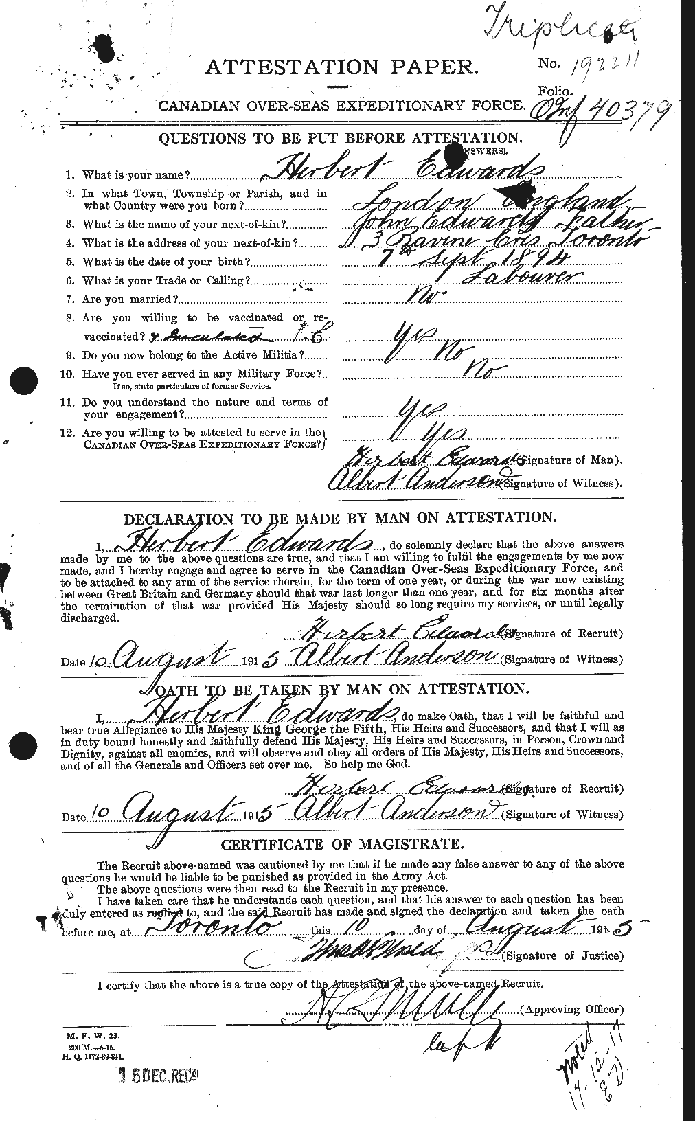 Personnel Records of the First World War - CEF 309769a