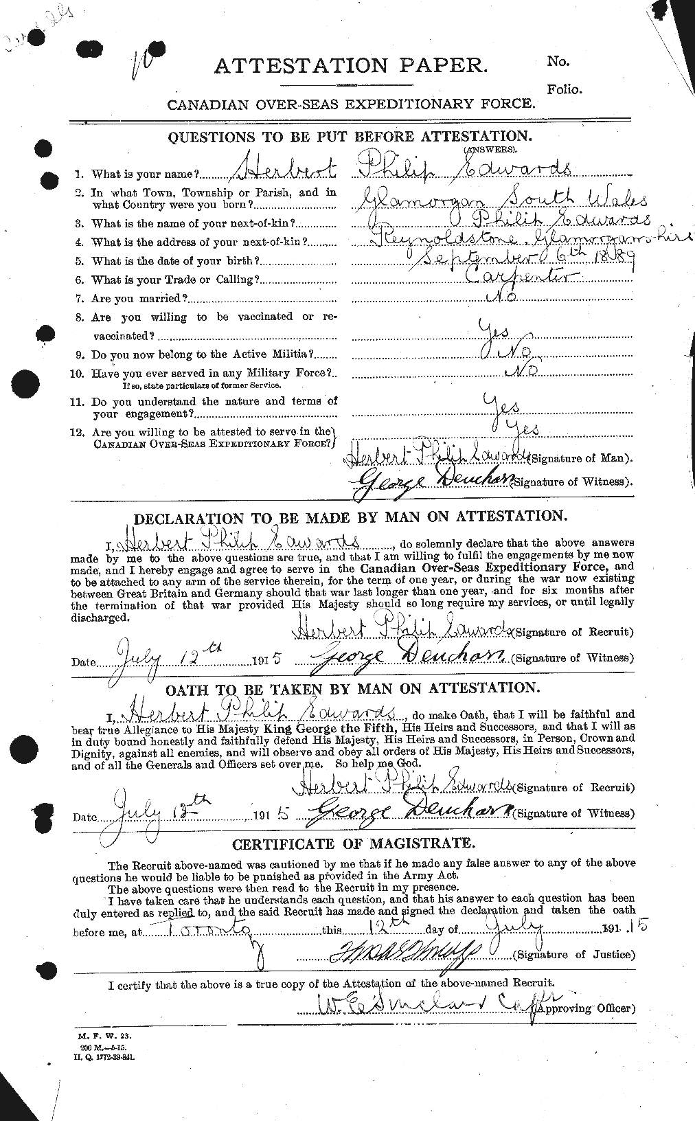 Personnel Records of the First World War - CEF 309780a