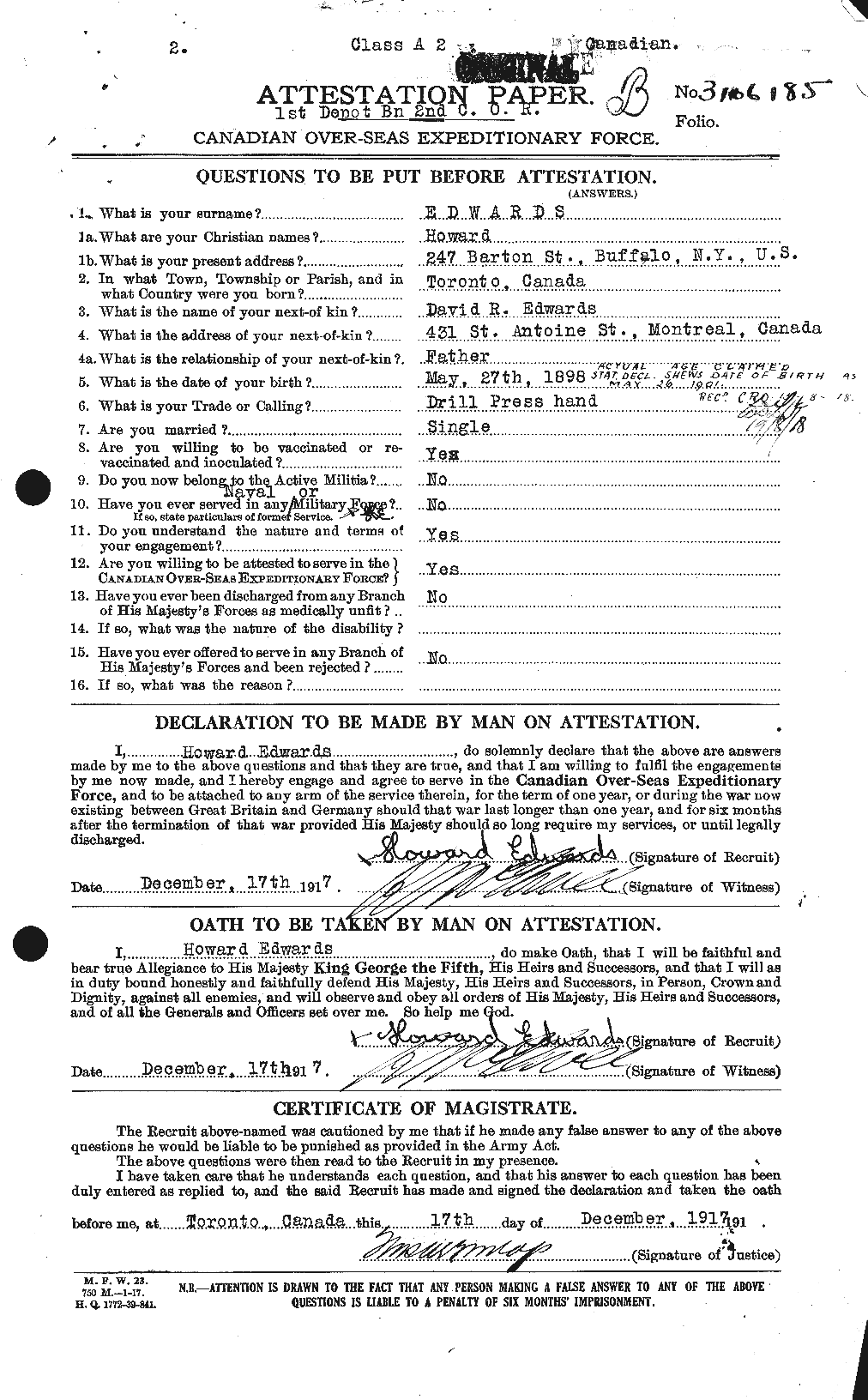 Personnel Records of the First World War - CEF 309787a