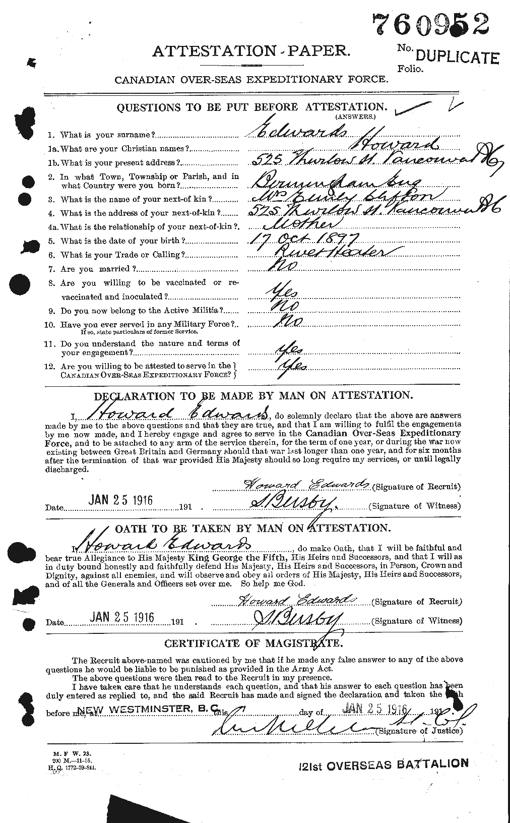 Personnel Records of the First World War - CEF 309789a