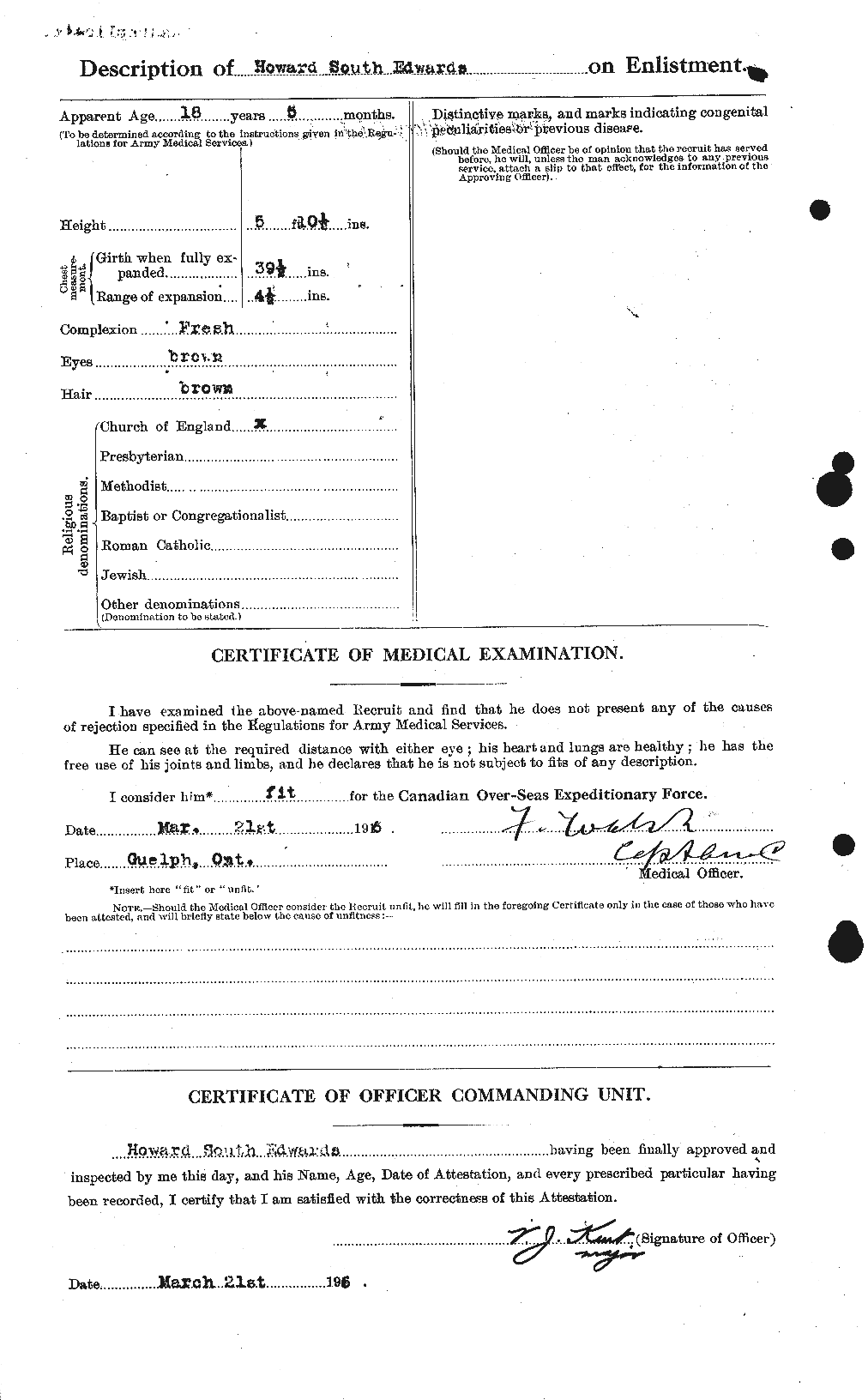 Dossiers du Personnel de la Première Guerre mondiale - CEC 309791b