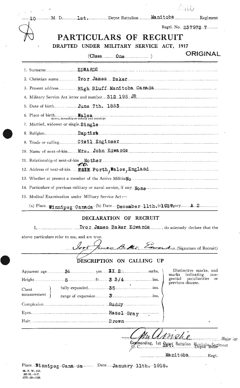 Personnel Records of the First World War - CEF 309796a