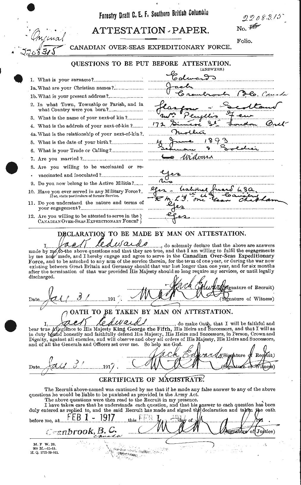Personnel Records of the First World War - CEF 309799a