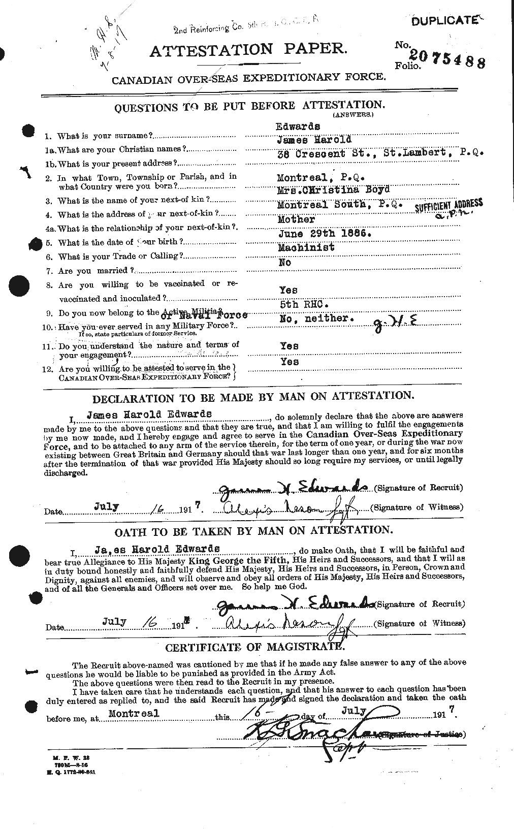 Personnel Records of the First World War - CEF 309816a