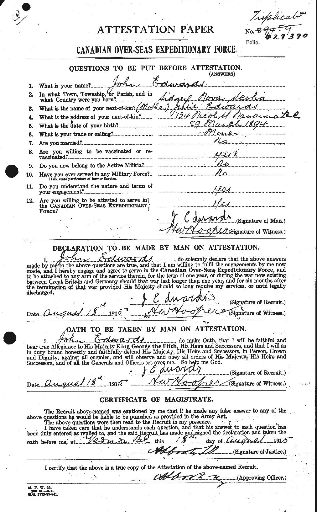 Personnel Records of the First World War - CEF 309833a