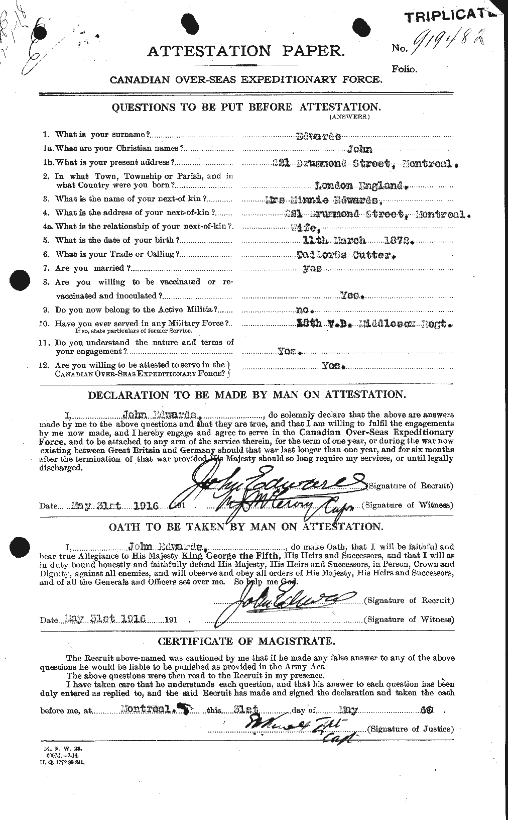 Personnel Records of the First World War - CEF 309834a