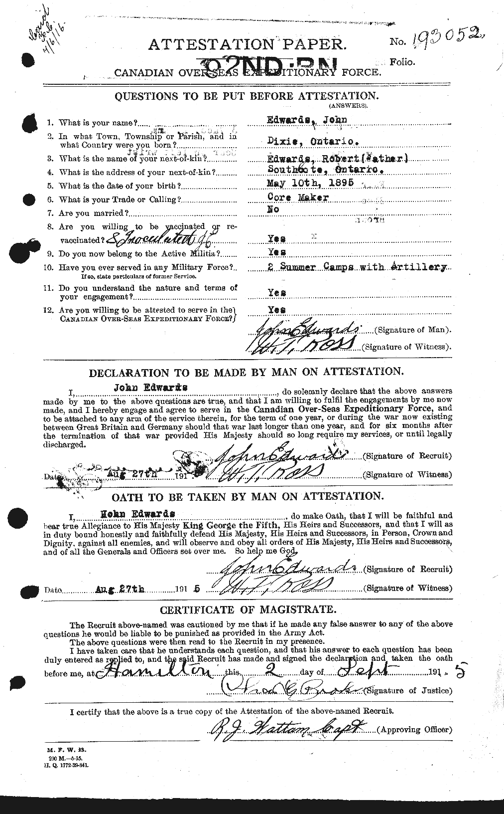 Personnel Records of the First World War - CEF 309837a