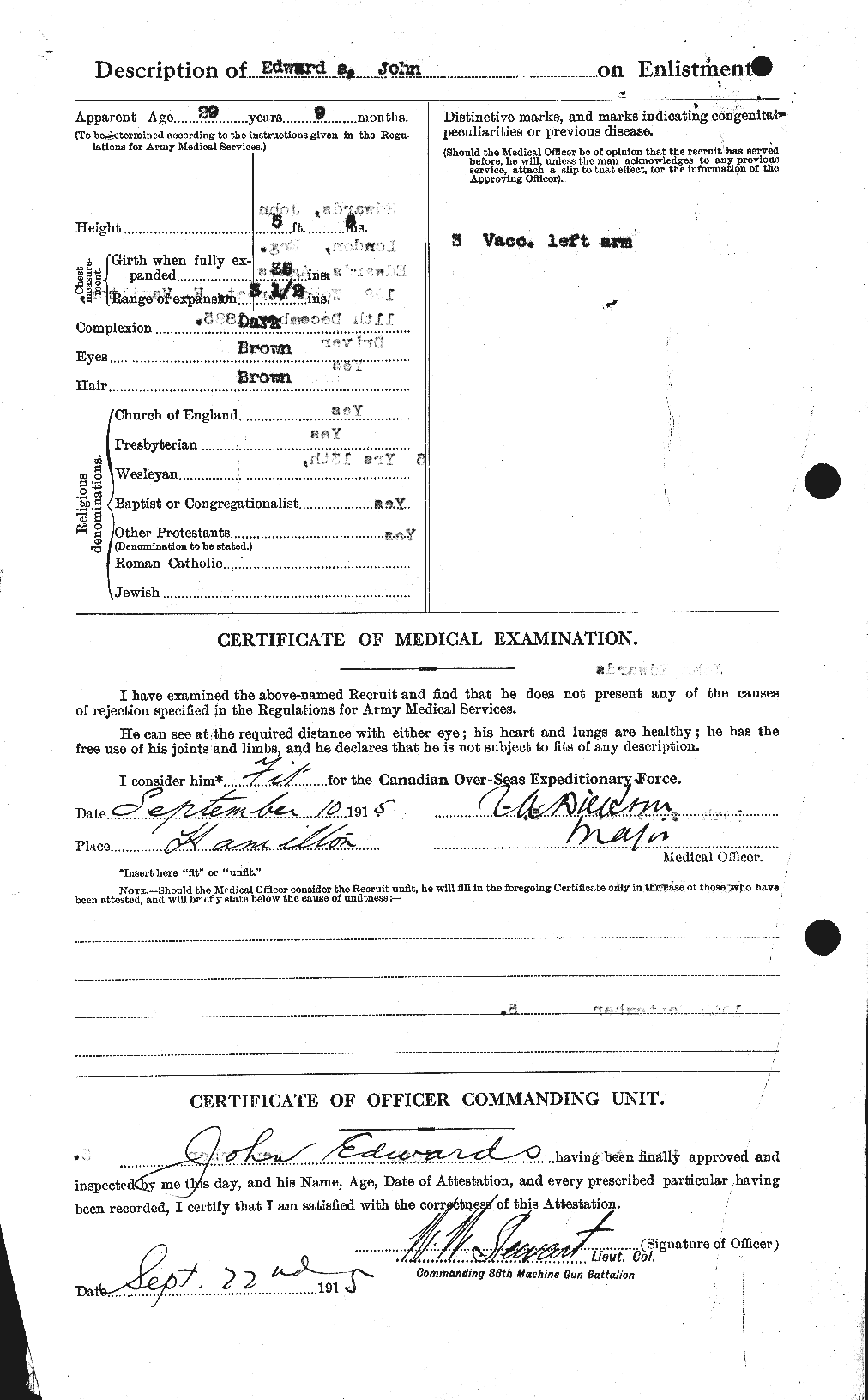 Dossiers du Personnel de la Première Guerre mondiale - CEC 309839b