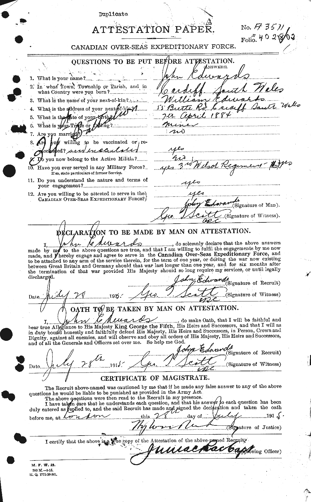 Personnel Records of the First World War - CEF 309842a