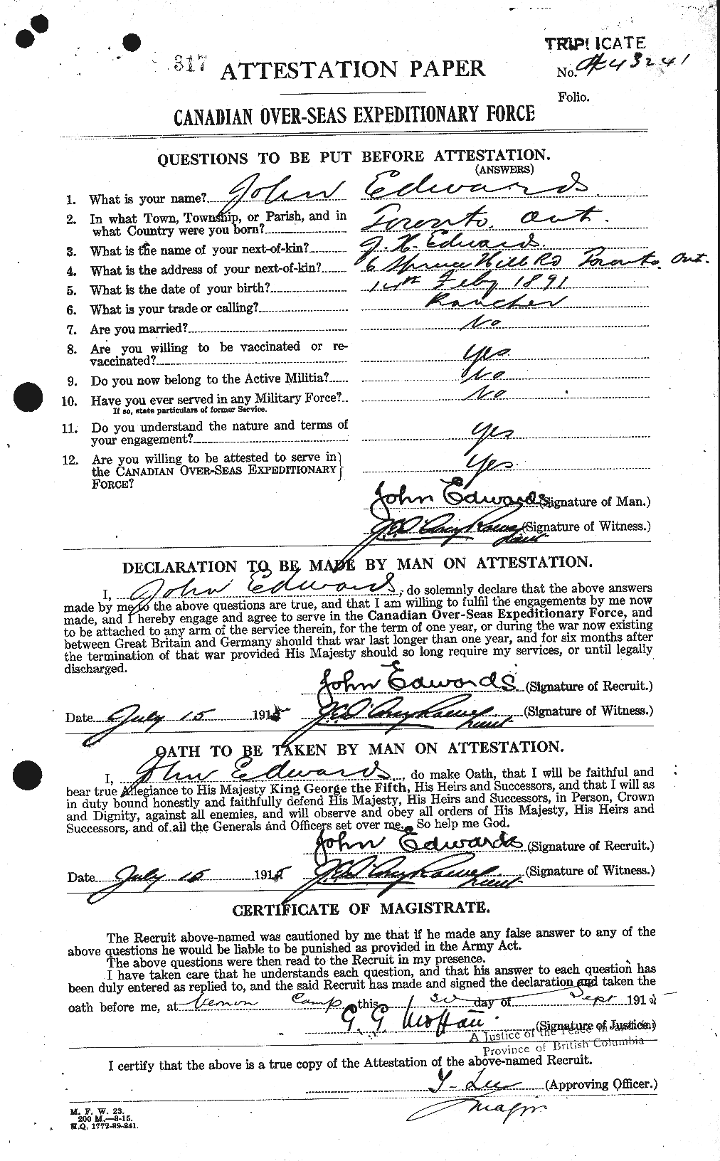 Personnel Records of the First World War - CEF 310116a
