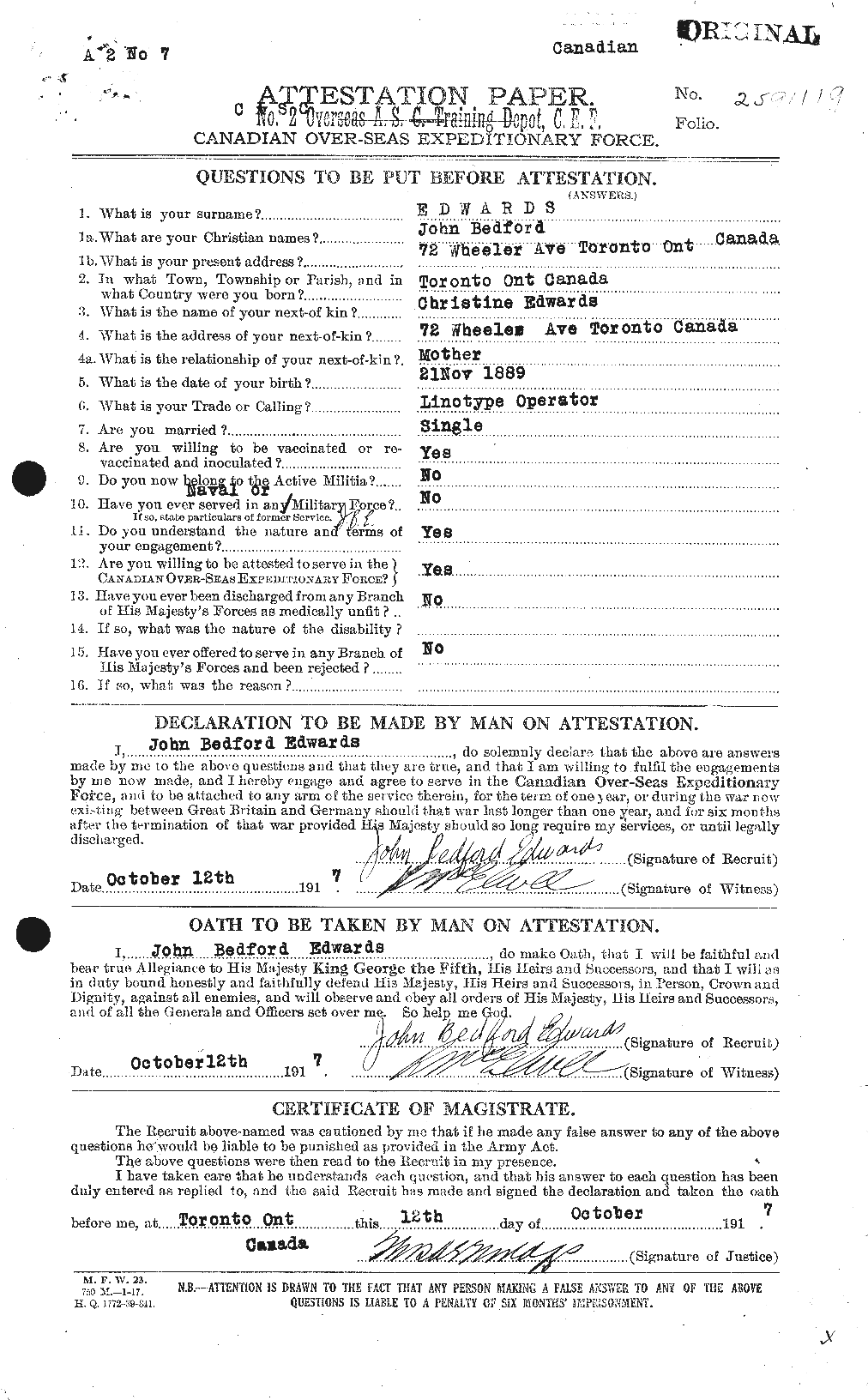 Personnel Records of the First World War - CEF 310121a