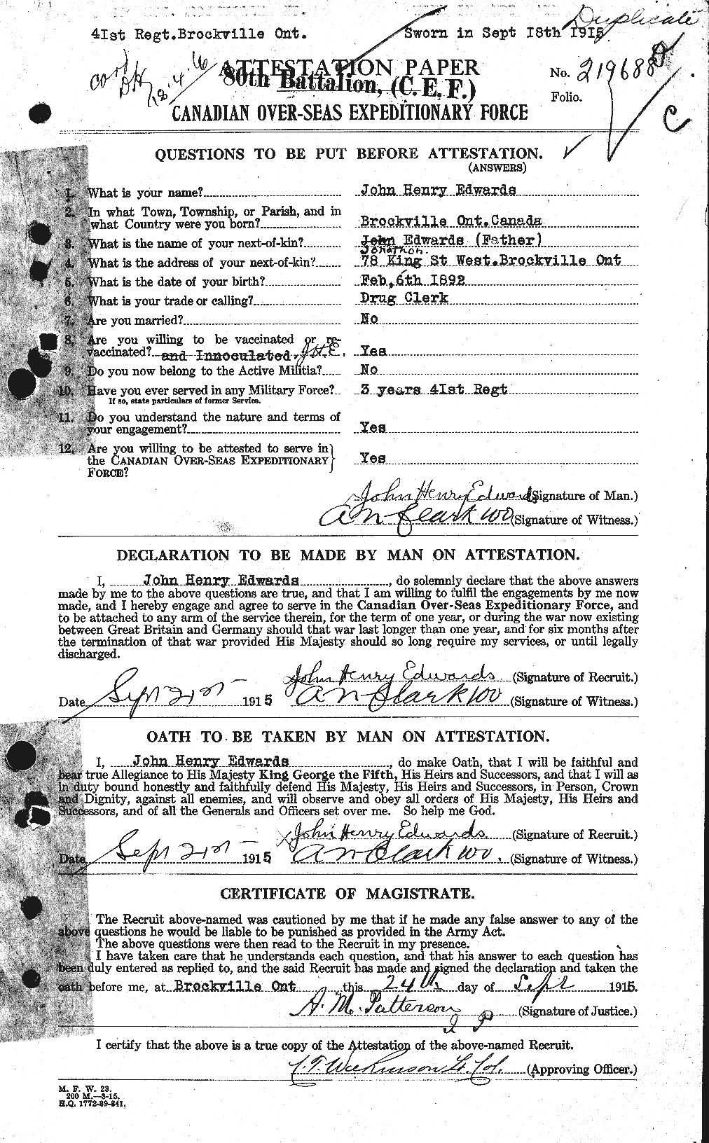 Personnel Records of the First World War - CEF 310137a