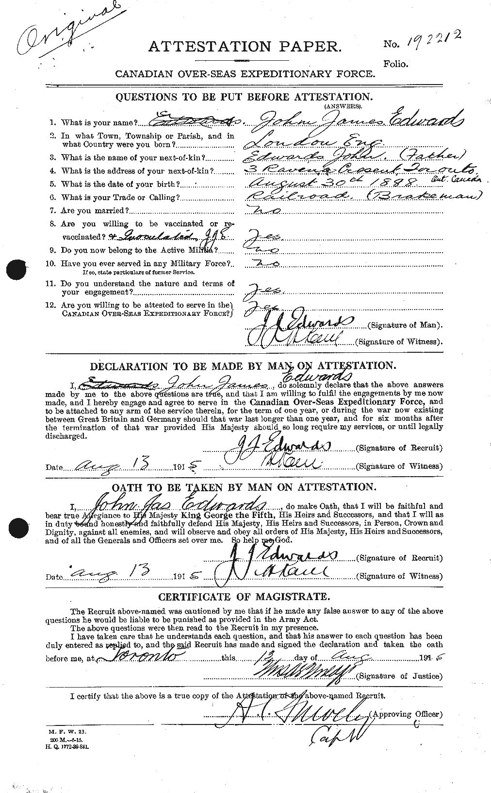 Personnel Records of the First World War - CEF 310138a