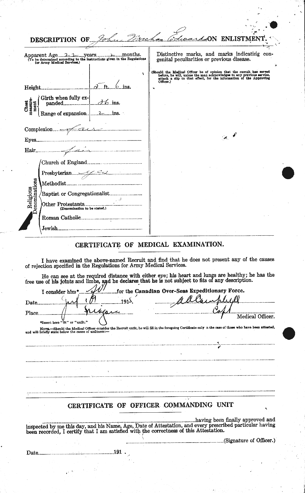 Dossiers du Personnel de la Première Guerre mondiale - CEC 310149b