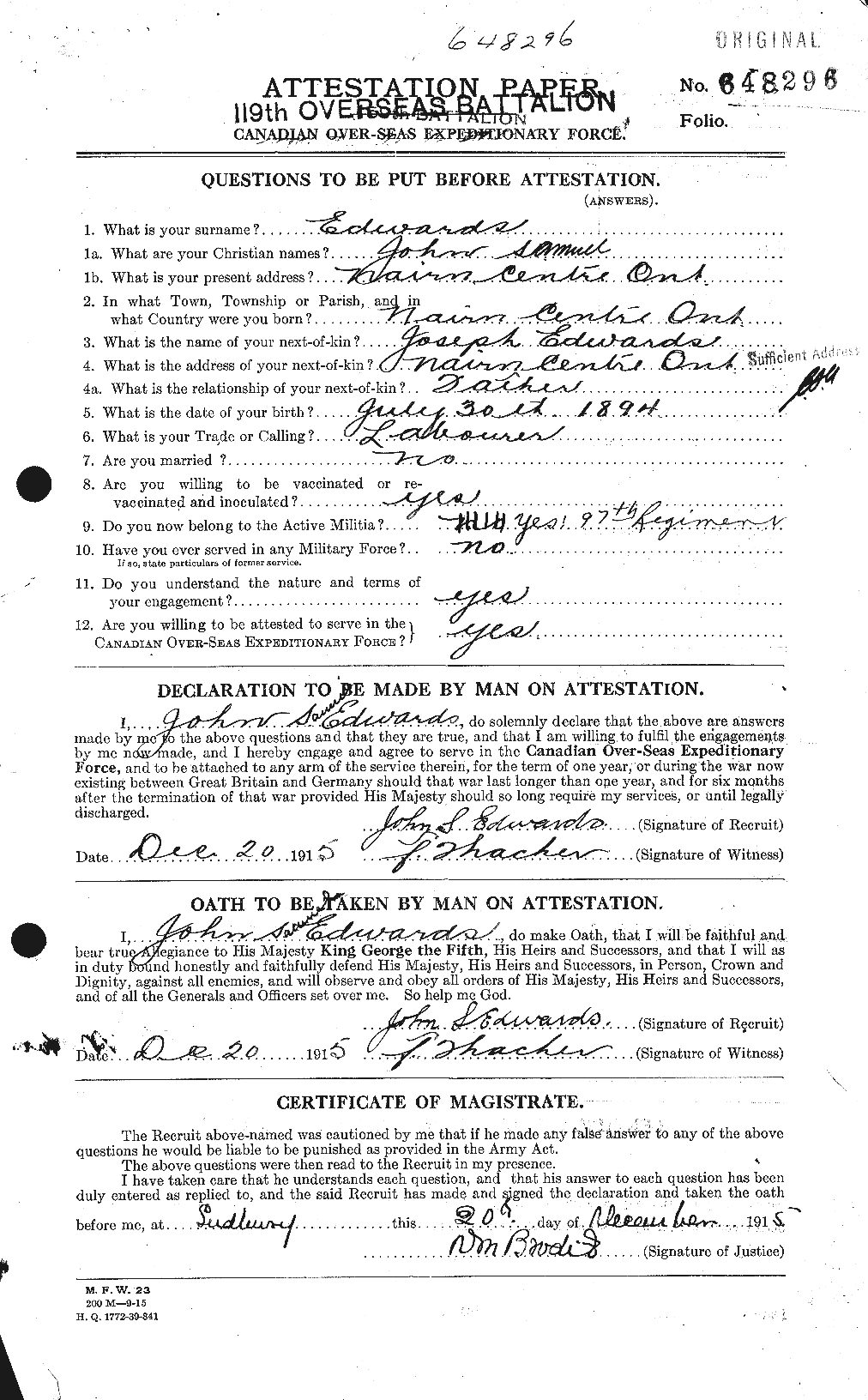 Personnel Records of the First World War - CEF 310153a